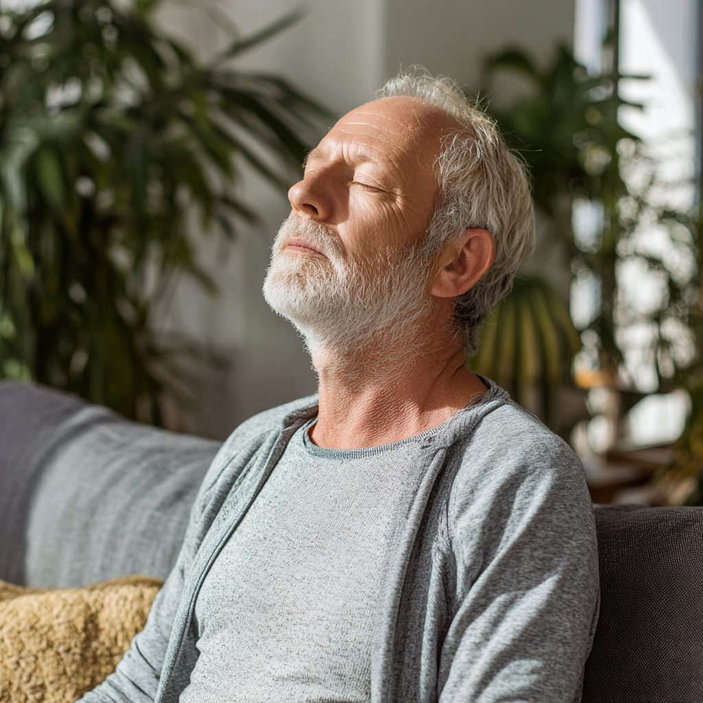 Mature person practicing advanced breathing techniques in peaceful environment
